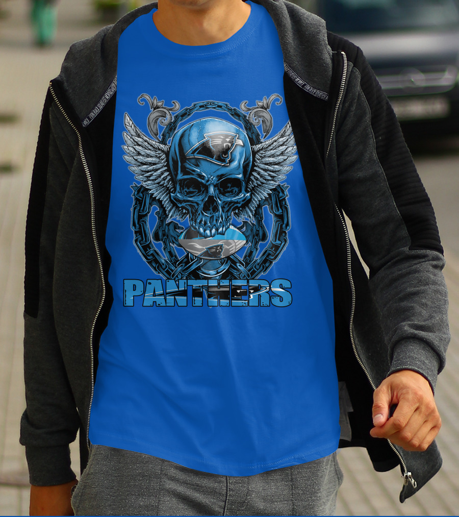 Skullfb PANTHERS Carolina Logo Wings Chains T-Shirt
