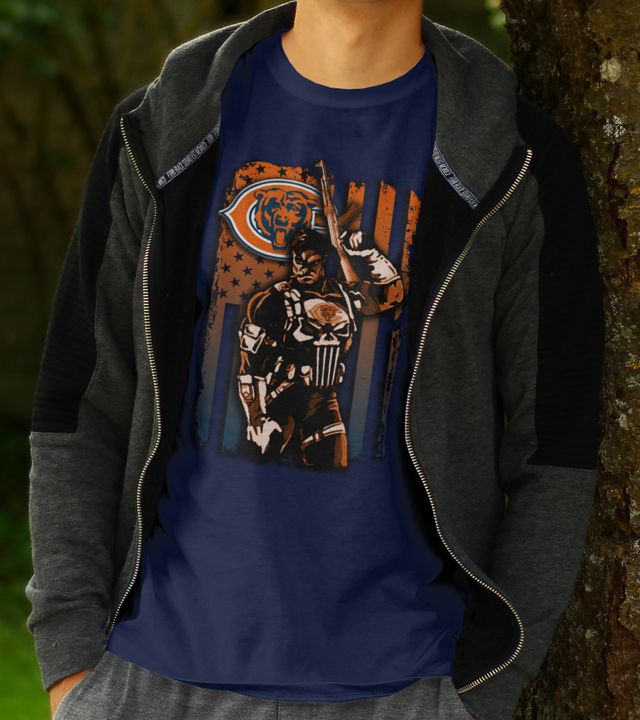Chicago Bears Punisher Style Football T-Shirt