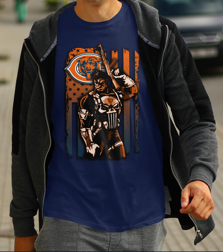 Chicago Bears Punisher Style Football T-Shirt