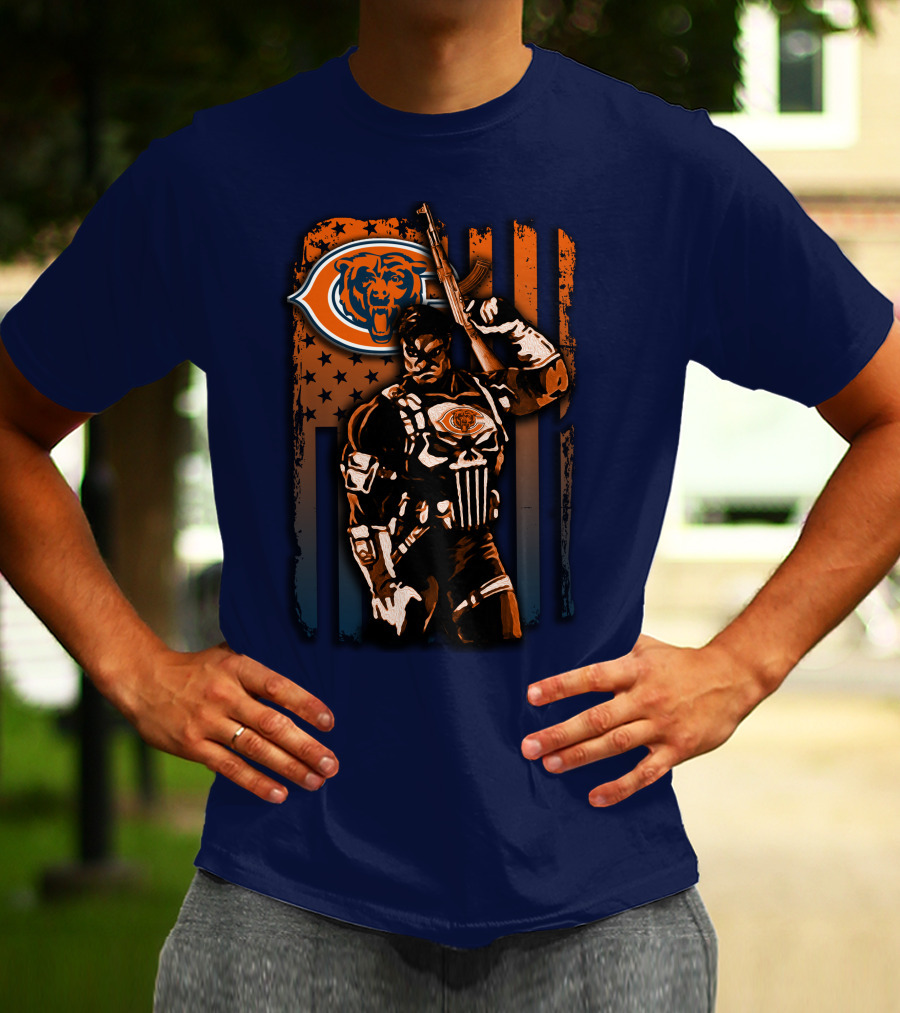 Chicago Bears Punisher Style Football T-Shirt