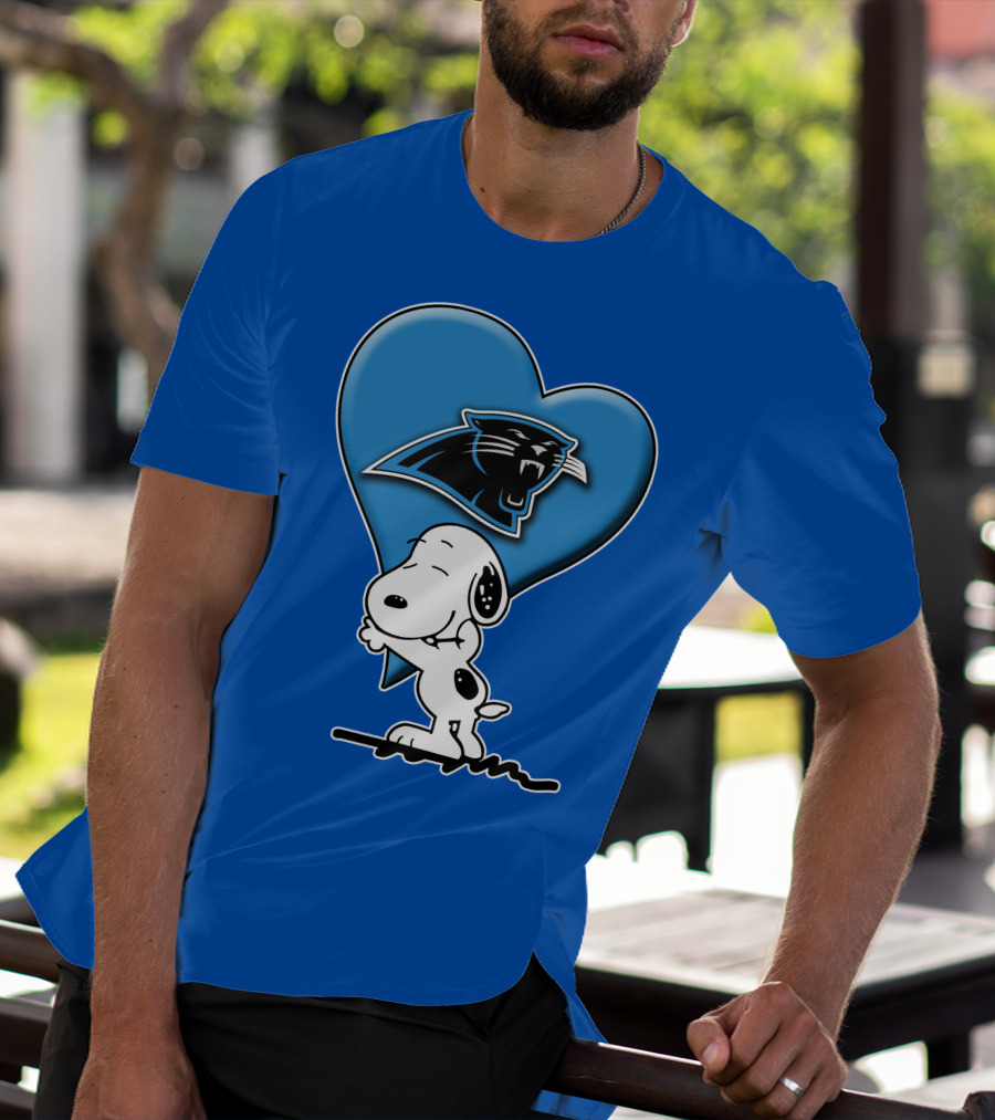 Snoopy Hugging Carolina Panthers Heart With Iconic T-Shirt