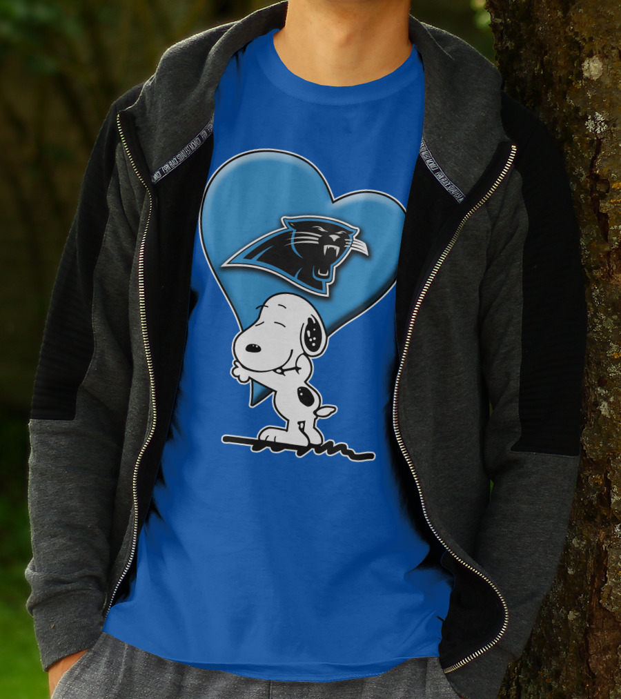 Snoopy Hugging Carolina Panthers Heart With Iconic T-Shirt