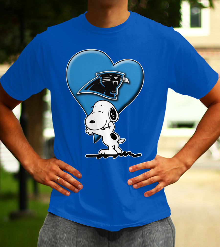 Snoopy Hugging Carolina Panthers Heart With Iconic T-Shirt
