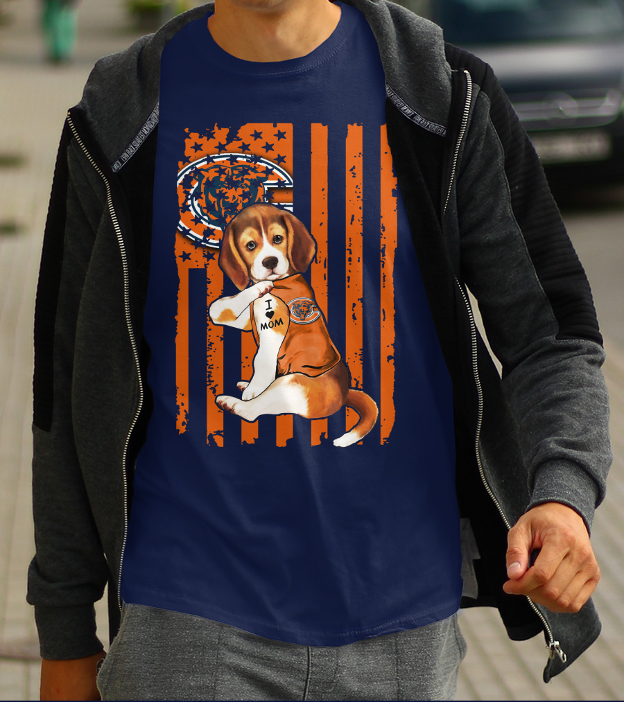 Beagle I Love Mom Chicago Bears Fan Flag T-Shirt