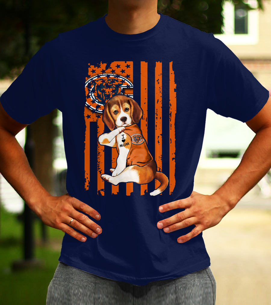 Beagle I Love Mom Chicago Bears Fan Flag T-Shirt