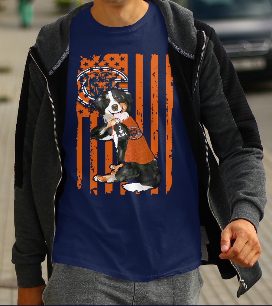 Border Collie Chicago Bears I Love Mom Football Fan Flag T-Shirt