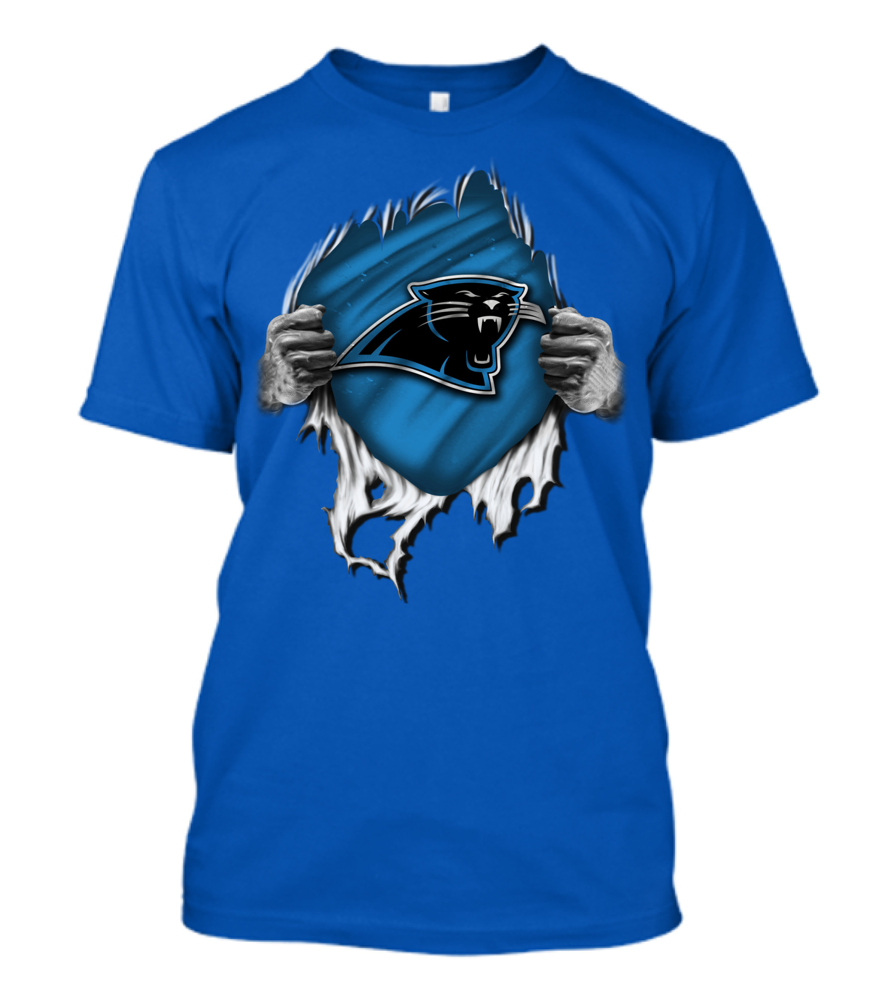 Torn Carolina Panthers Blue Black Logo Hands Ripping T-Shirt