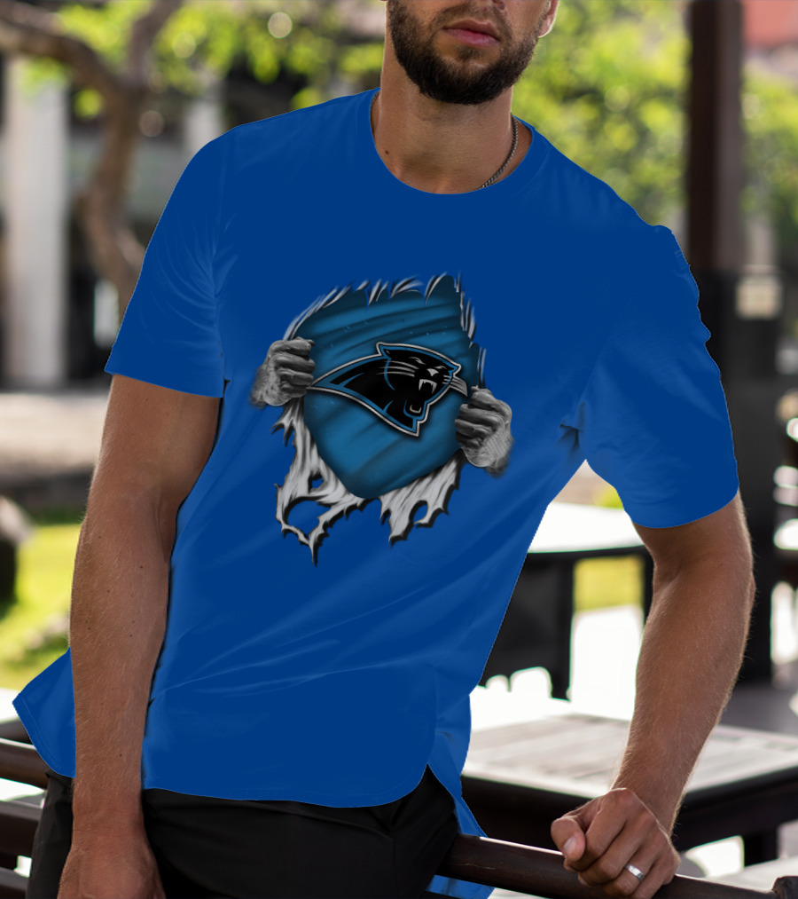 Torn Carolina Panthers Blue Black Logo Hands Ripping T-Shirt