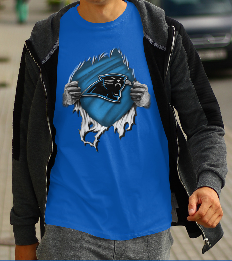Torn Carolina Panthers Blue Black Logo Hands Ripping T-Shirt