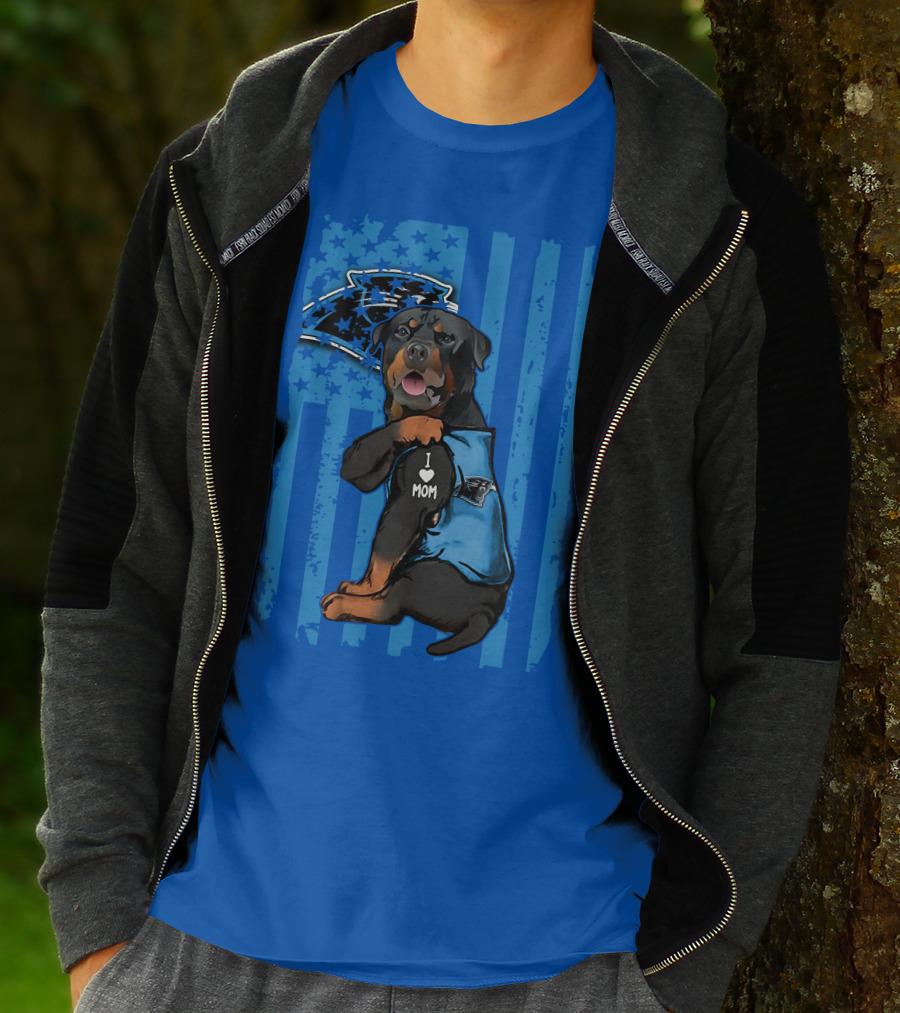 Rottweiler I Love Mom Carolina Panthers Fan Flag T-Shirt