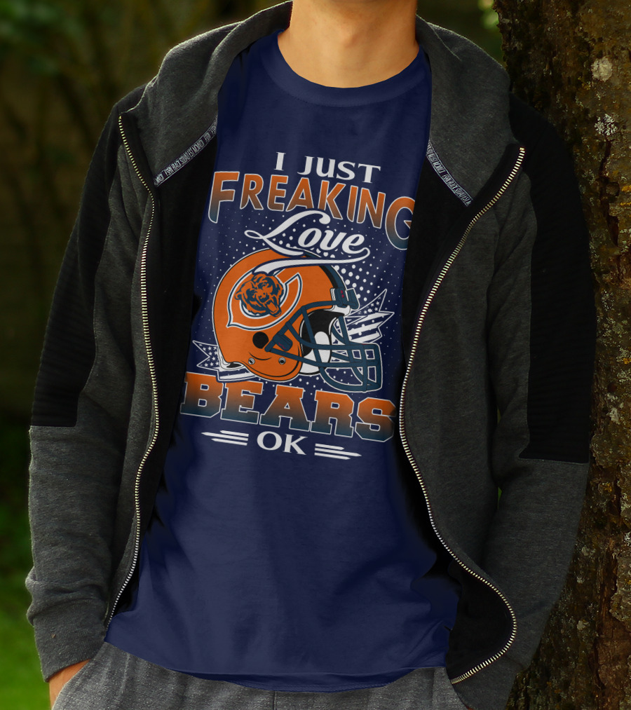 I Just Freaking Love Bears Ok Chicago Football Helmet T-Shirt