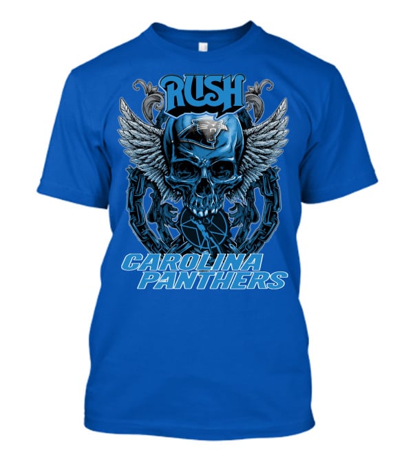 RUSH CAROLINA PANTHERS Skull Wings Helmet Chain T-Shirt