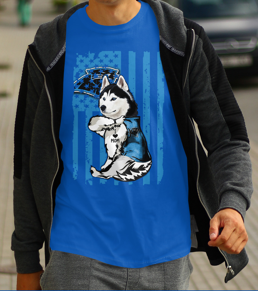 Siberian Husky Carolina Panthers I Love Mom Star T-Shirt