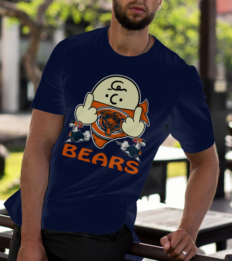 Chicago Bears Middle Finger Cartoon Logo With Orange Text And Vintage Sports Theme T-Shirt