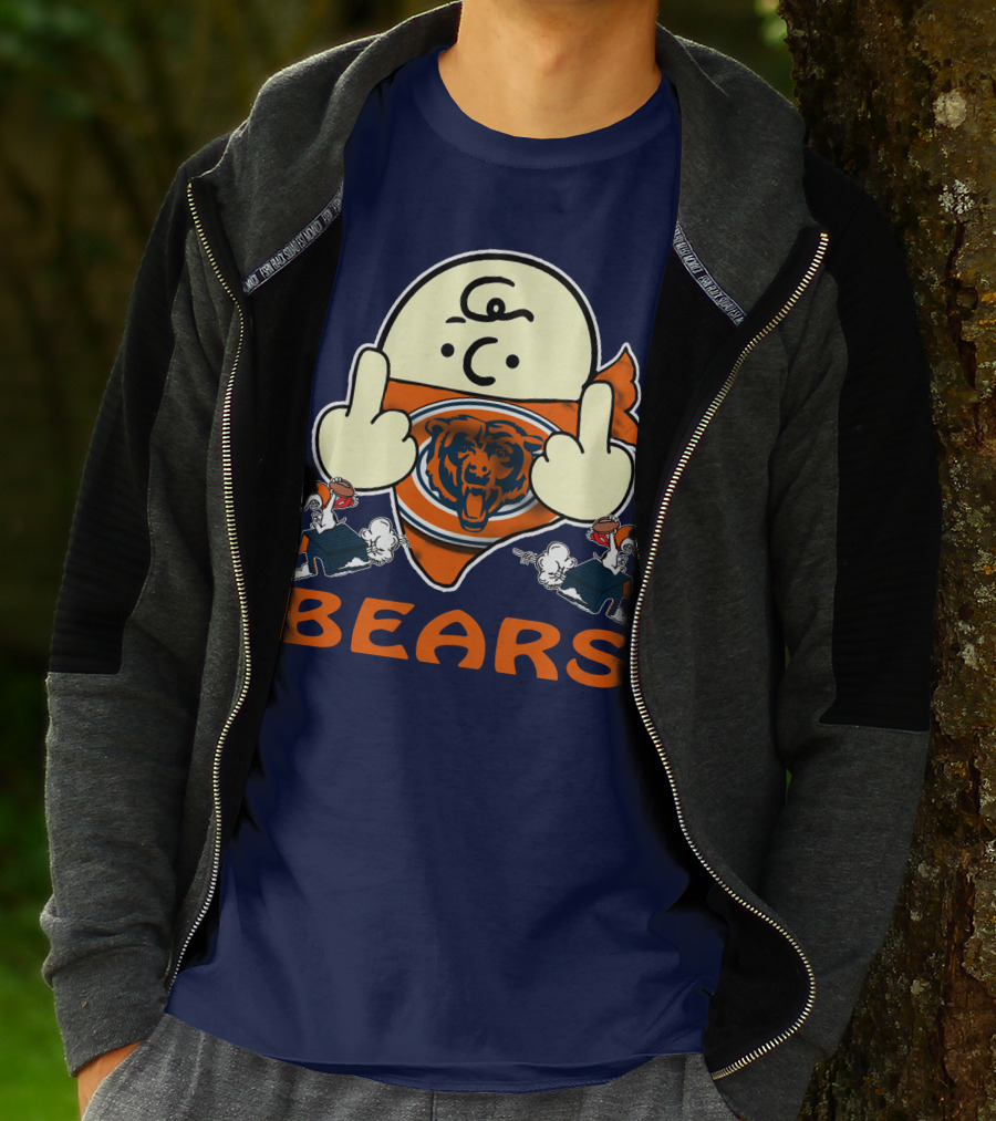 Chicago Bears Middle Finger Cartoon Logo With Orange Text And Vintage Sports Theme T-Shirt