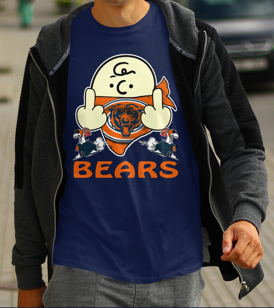 Chicago Bears Middle Finger Cartoon Logo With Orange Text And Vintage Sports Theme T-Shirt