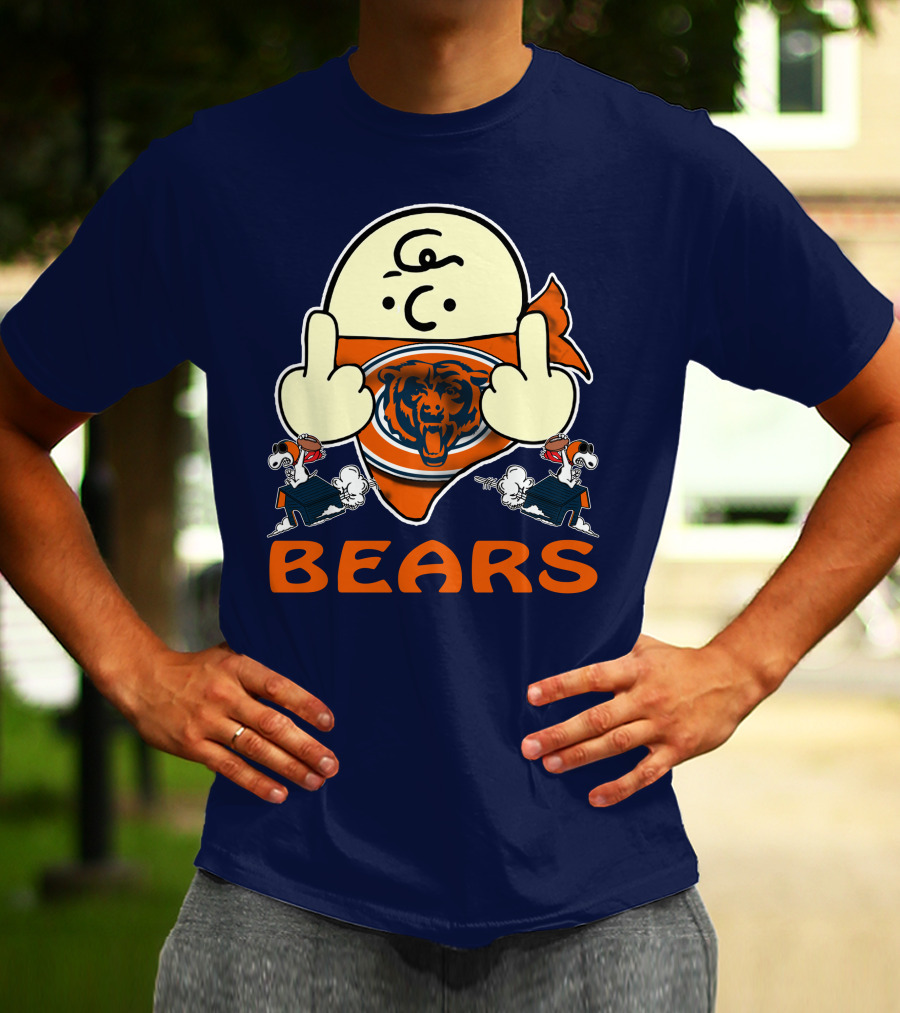 Chicago Bears Middle Finger Cartoon Logo With Orange Text And Vintage Sports Theme T-Shirt