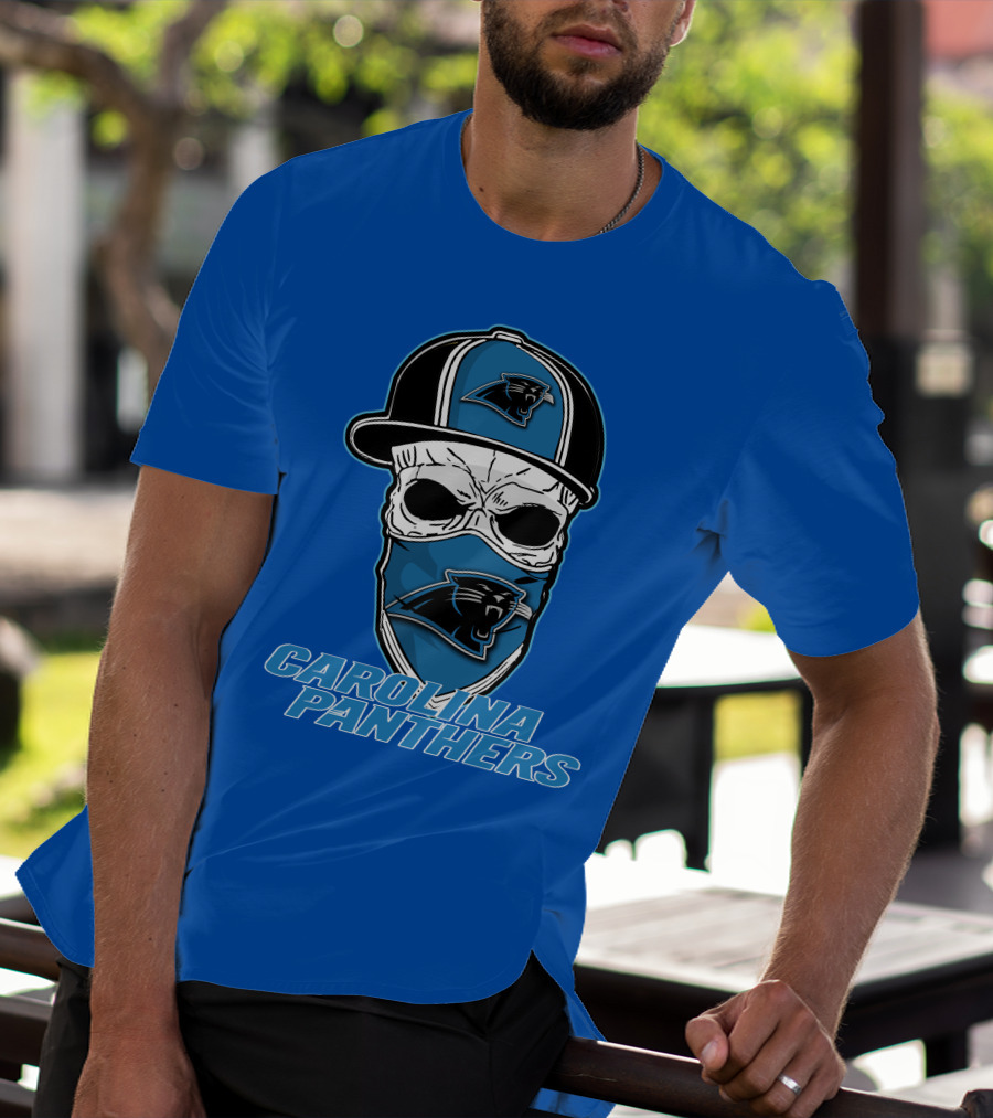 CAROLINA PANTHERS Skull Hat T-Shirt
