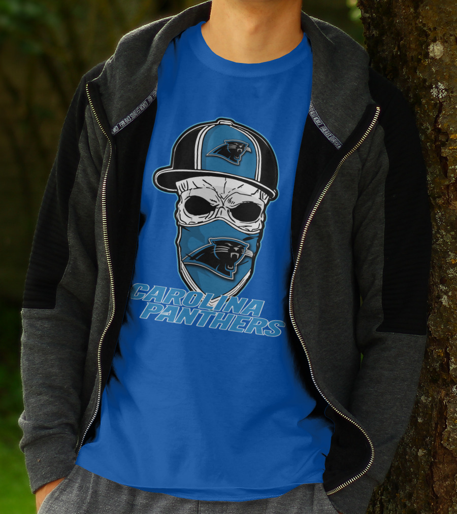 CAROLINA PANTHERS Skull Hat T-Shirt