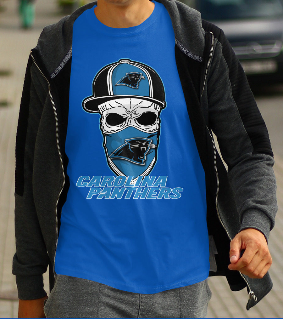 CAROLINA PANTHERS Skull Hat T-Shirt