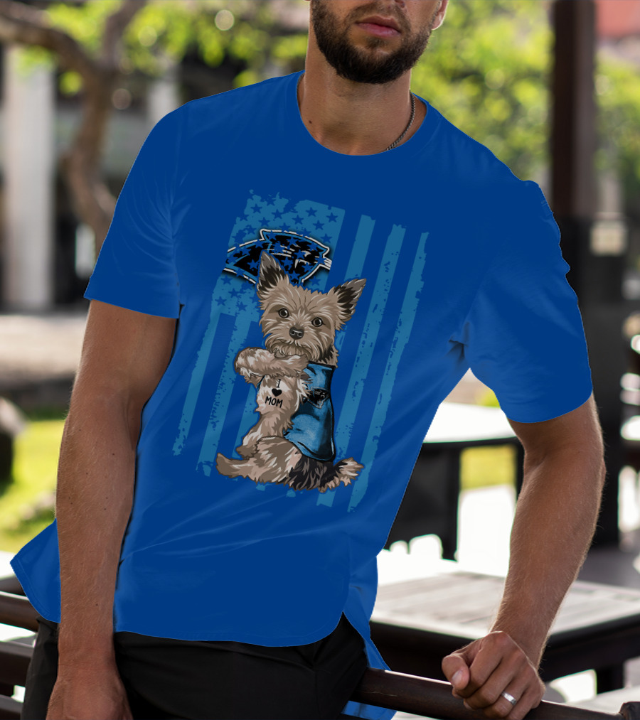Yorkshire Terrier I Love Mom Carolina Panthers Fan Flag T-Shirt