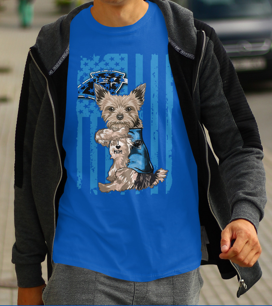 Yorkshire Terrier I Love Mom Carolina Panthers Fan Flag T-Shirt