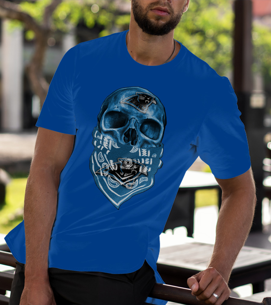 Carolina Panthers Skull Bandana Blue T-Shirt