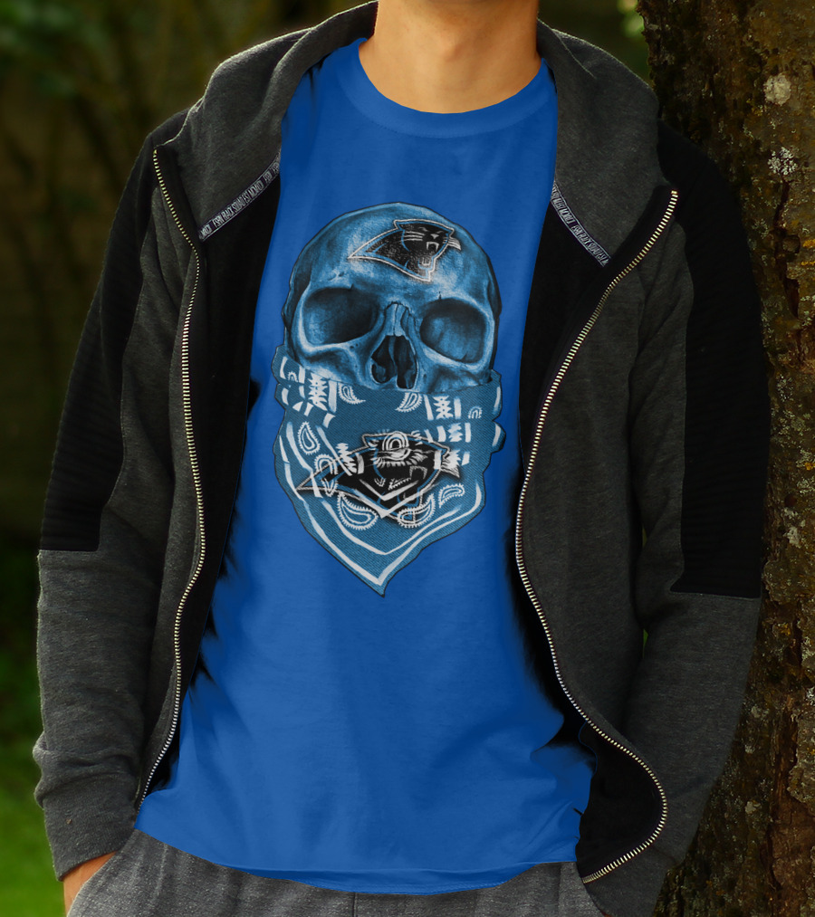 Carolina Panthers Skull Bandana Blue T-Shirt