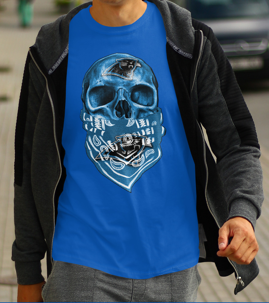 Carolina Panthers Skull Bandana Blue T-Shirt