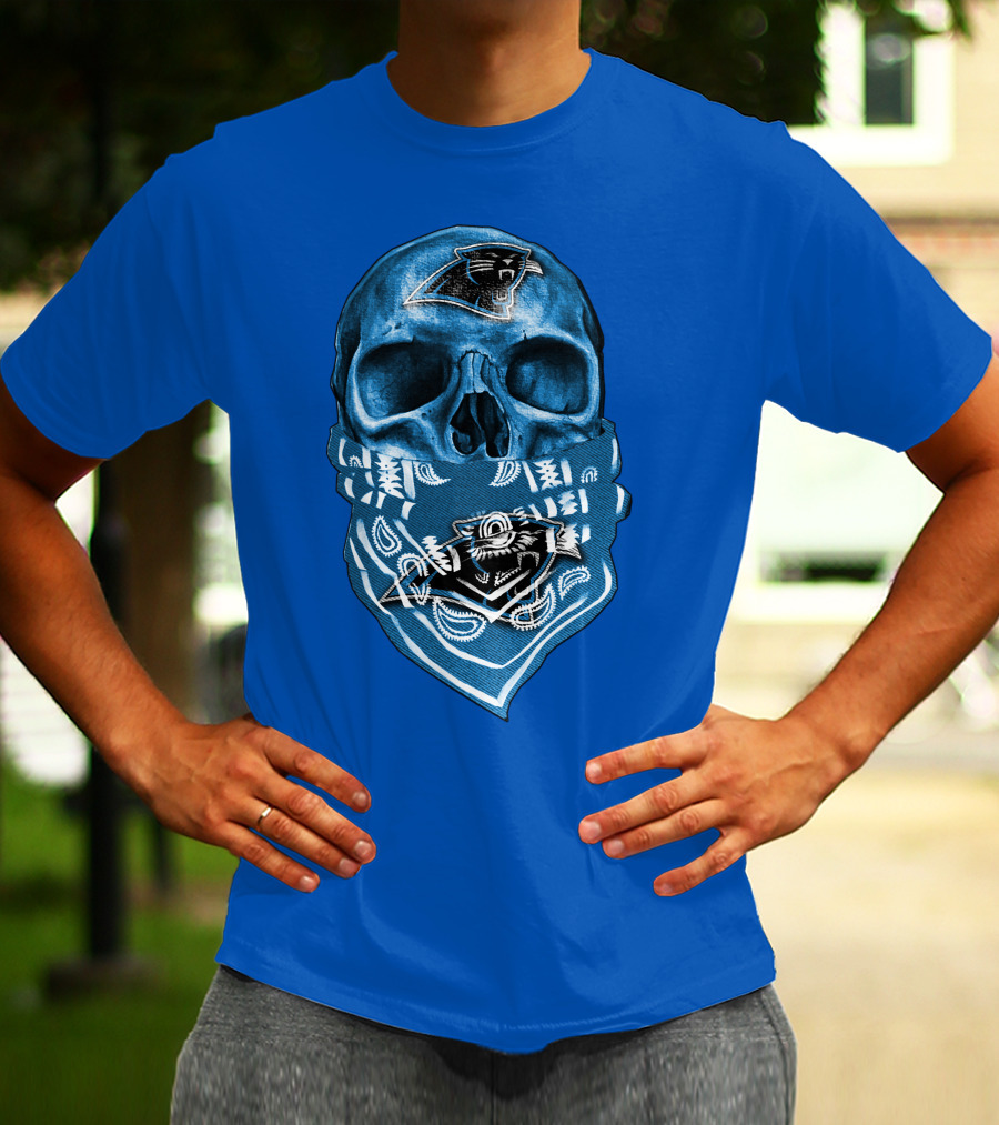 Carolina Panthers Skull Bandana Blue T-Shirt