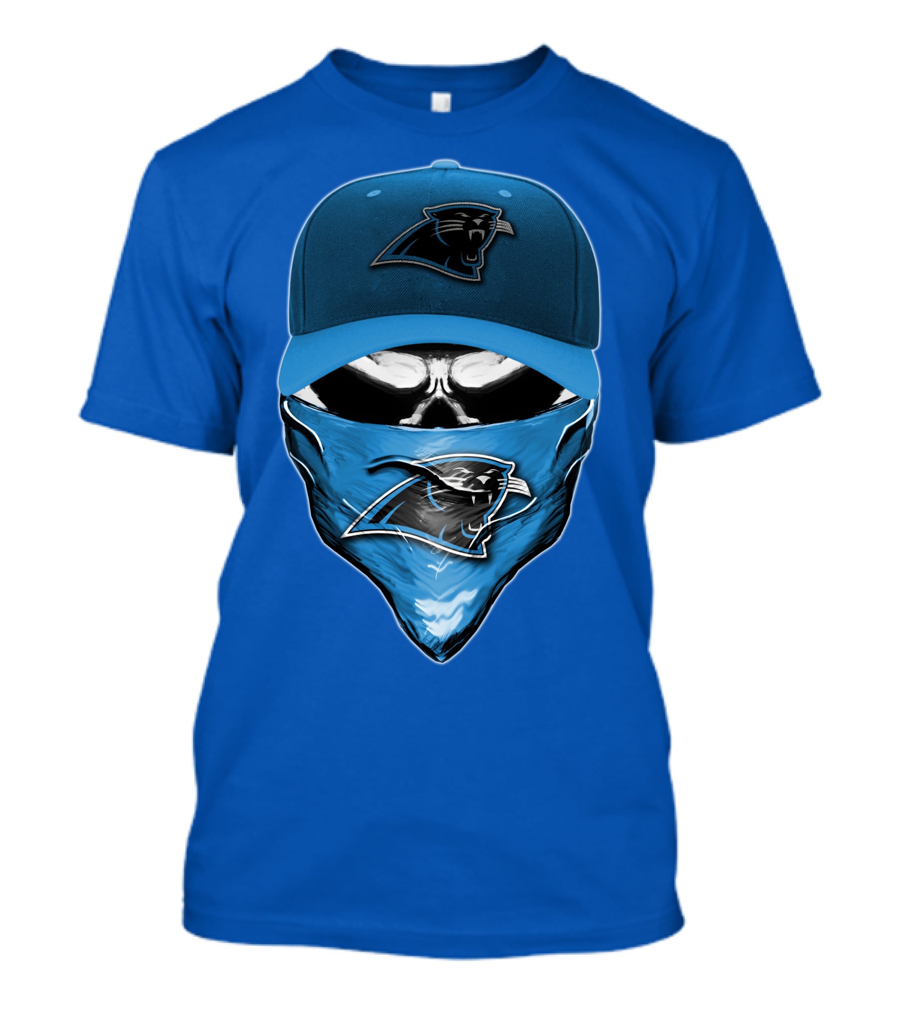 Carolina Panthers Skull With Hat And Bandana T-Shirt