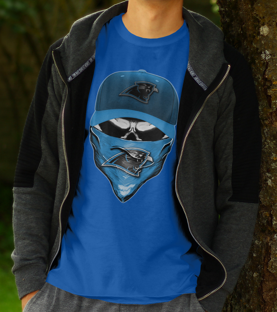 Carolina Panthers Skull With Hat And Bandana T-Shirt