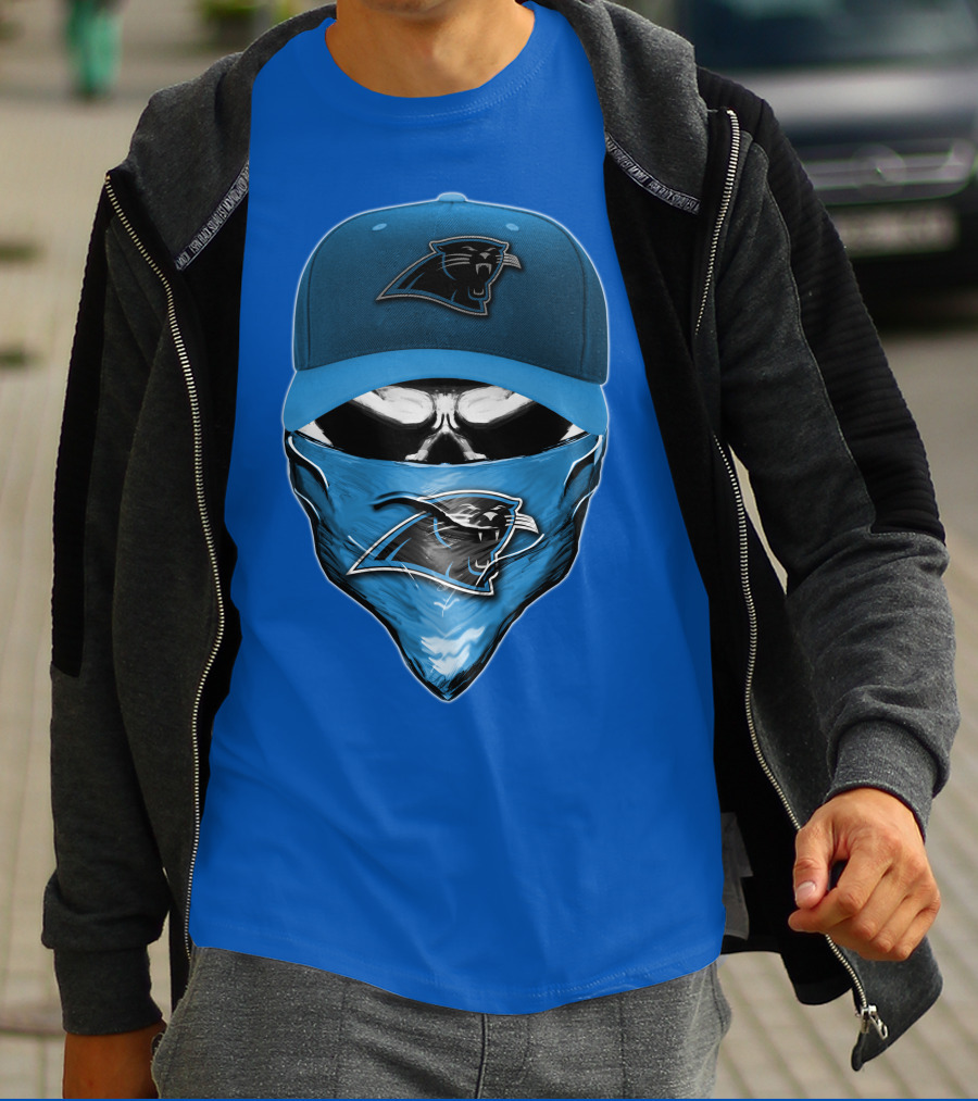 Carolina Panthers Skull With Hat And Bandana T-Shirt