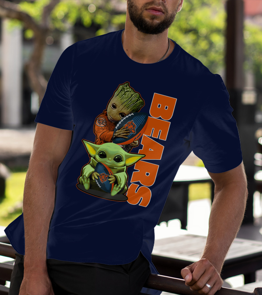 Grzd CHICAGO BEARS Baby Groot And Baby Yoda Football T-Shirt