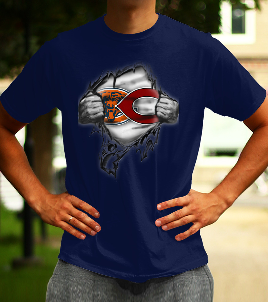 Chicago Bears Crossover With Logo And Bear Head T-Shirt