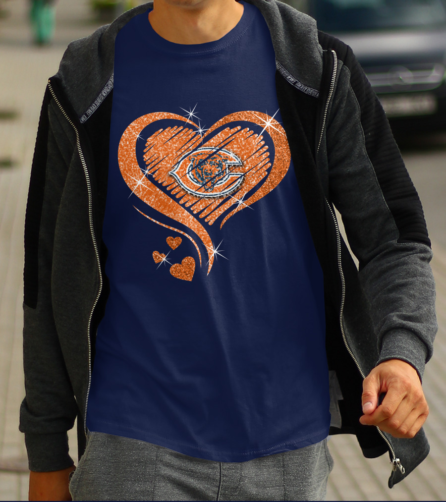 Heart Diamond Chicago Bears Sparkle Hearts T-Shirt