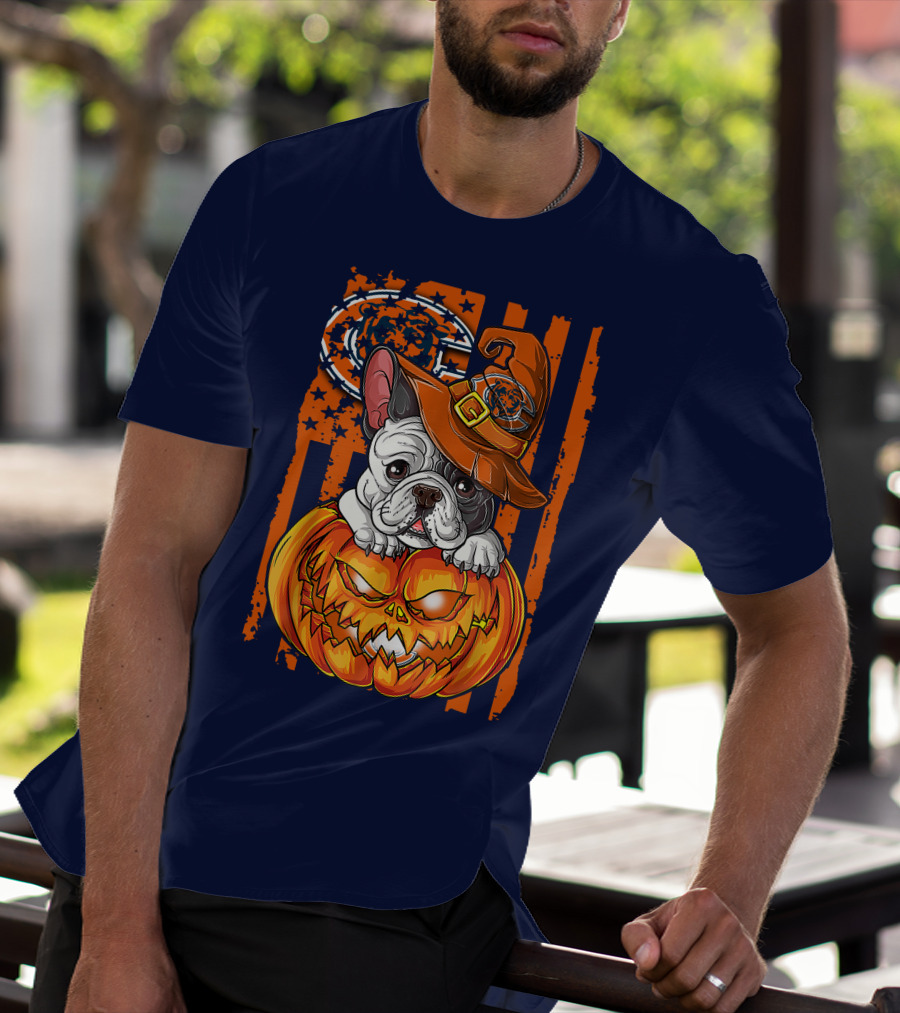 Hlw Bulldog Chicago Bears Halloween Pumpkin Dog T-Shirt