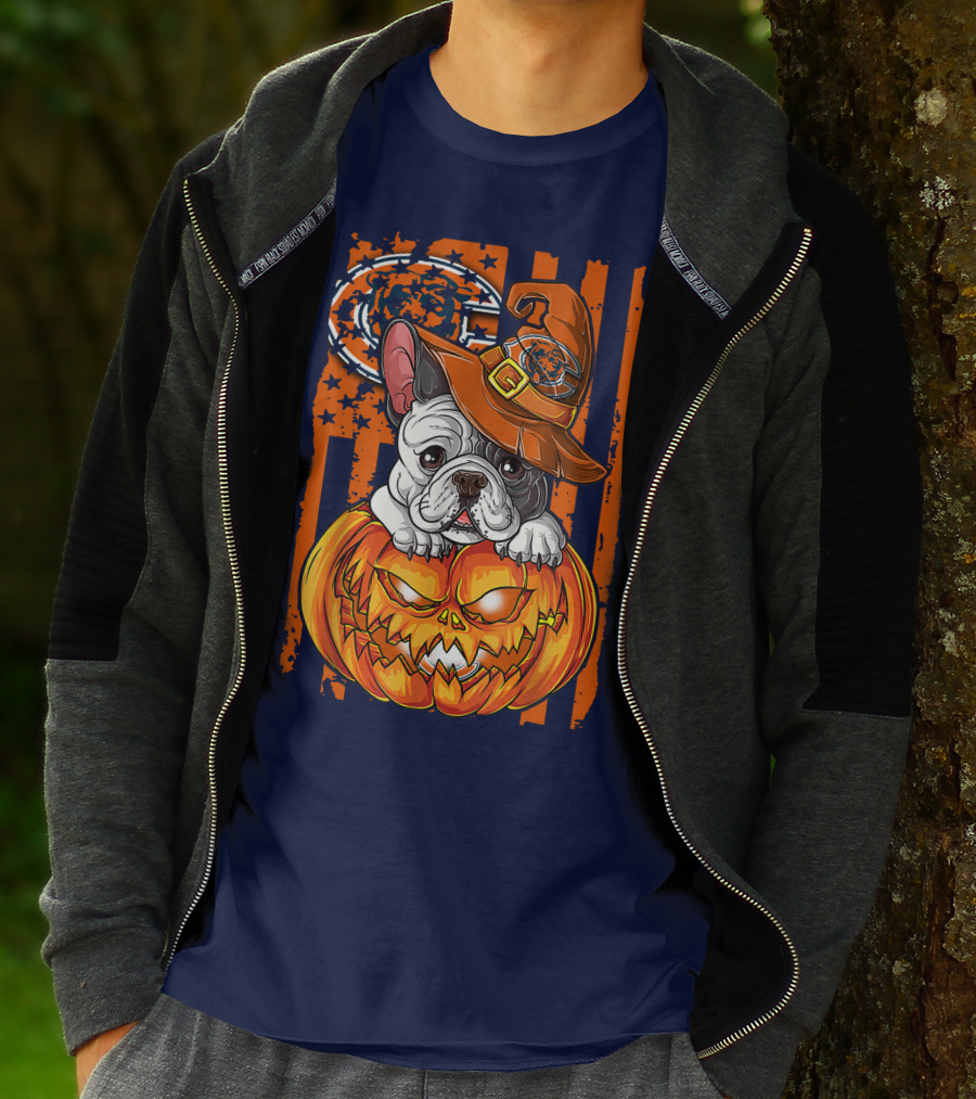 Hlw Bulldog Chicago Bears Halloween Pumpkin Dog T-Shirt