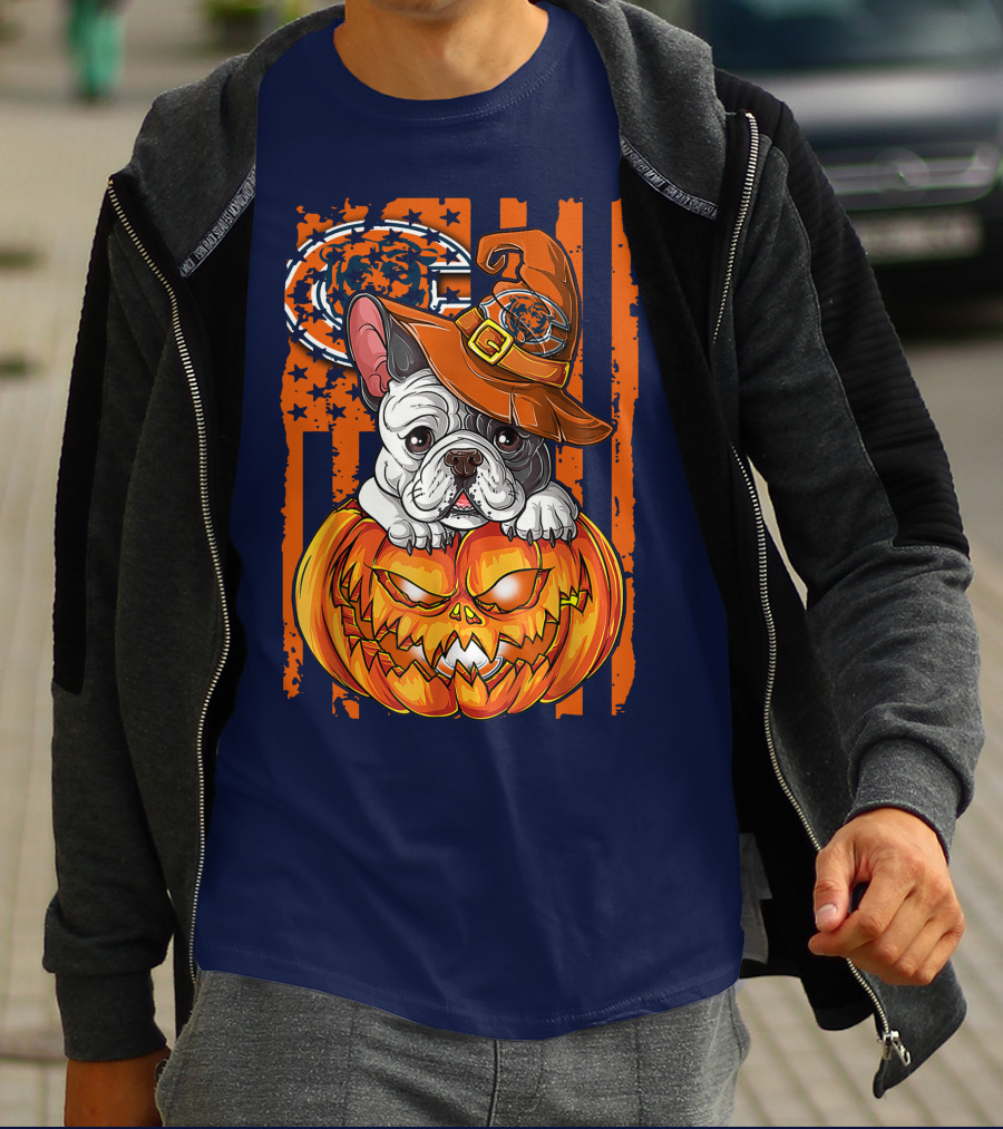 Hlw Bulldog Chicago Bears Halloween Pumpkin Dog T-Shirt