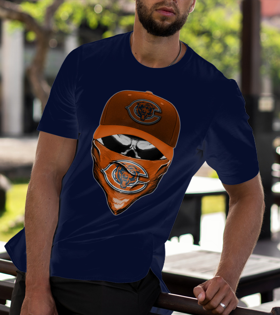Chicago Bears Skull V6 Face Mask And Cap T-Shirt