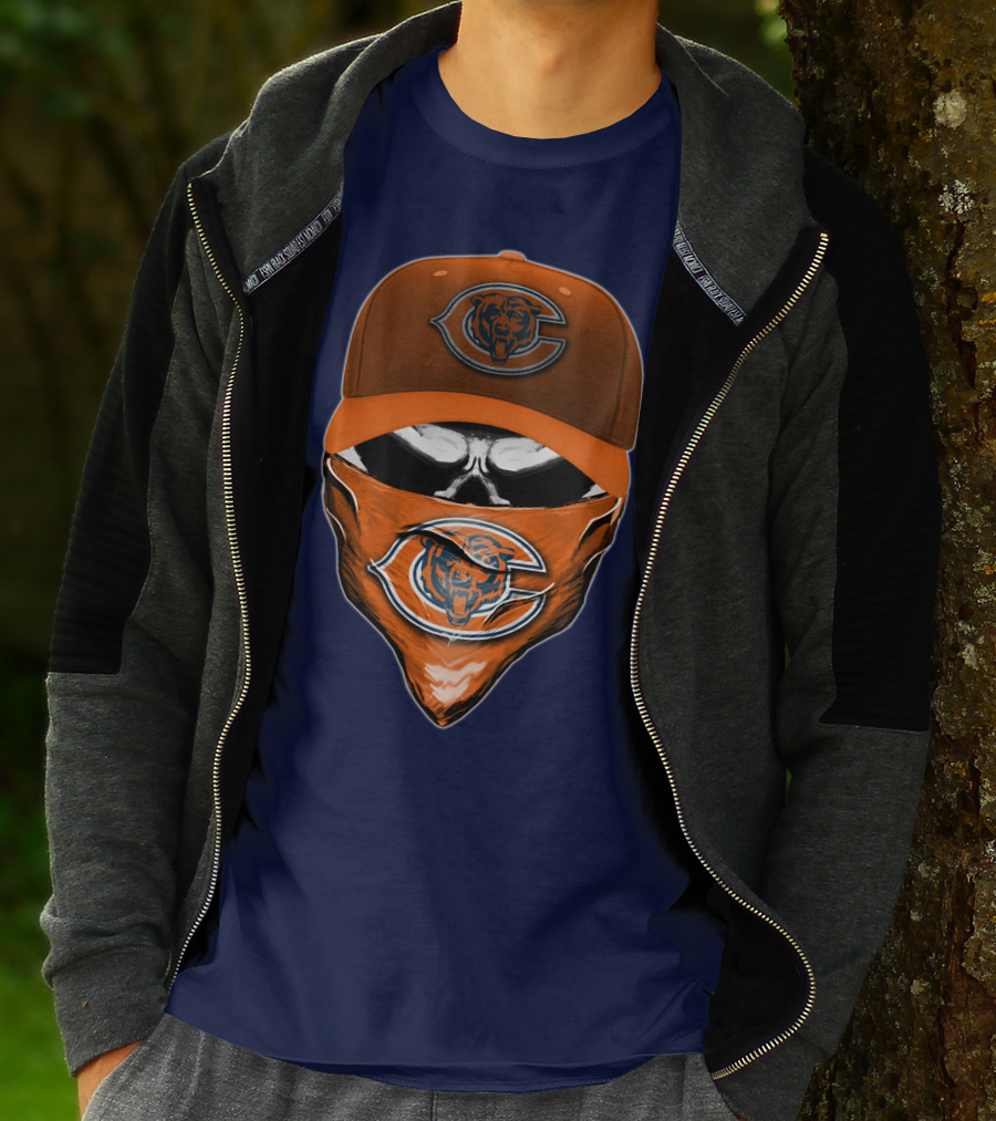 Chicago Bears Skull V6 Face Mask And Cap T-Shirt