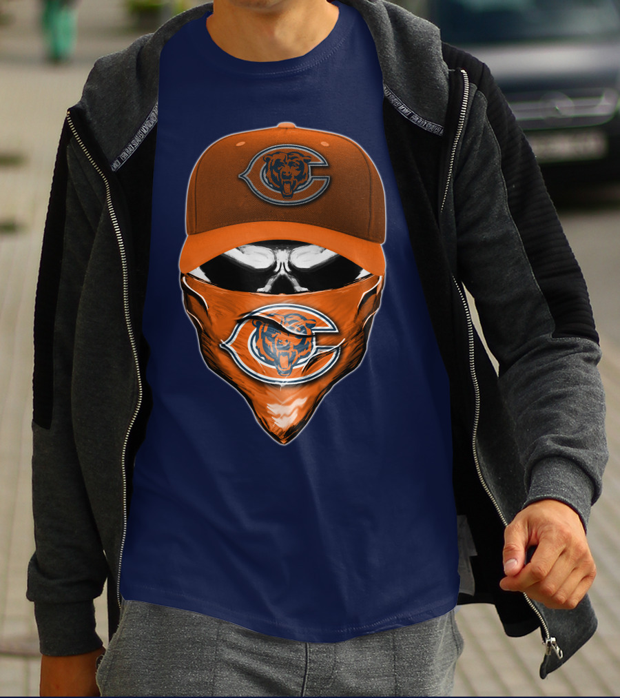 Chicago Bears Skull V6 Face Mask And Cap T-Shirt