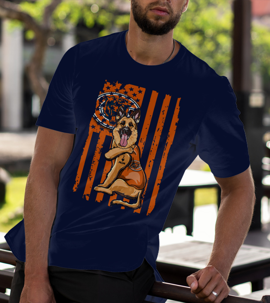 German Shepherd I Mom Chicago Bears American Flag Fan T-Shirt