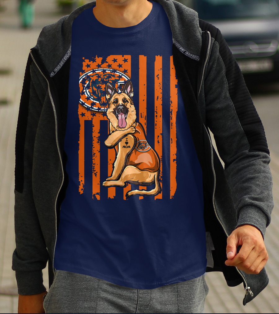 German Shepherd I Mom Chicago Bears American Flag Fan T-Shirt