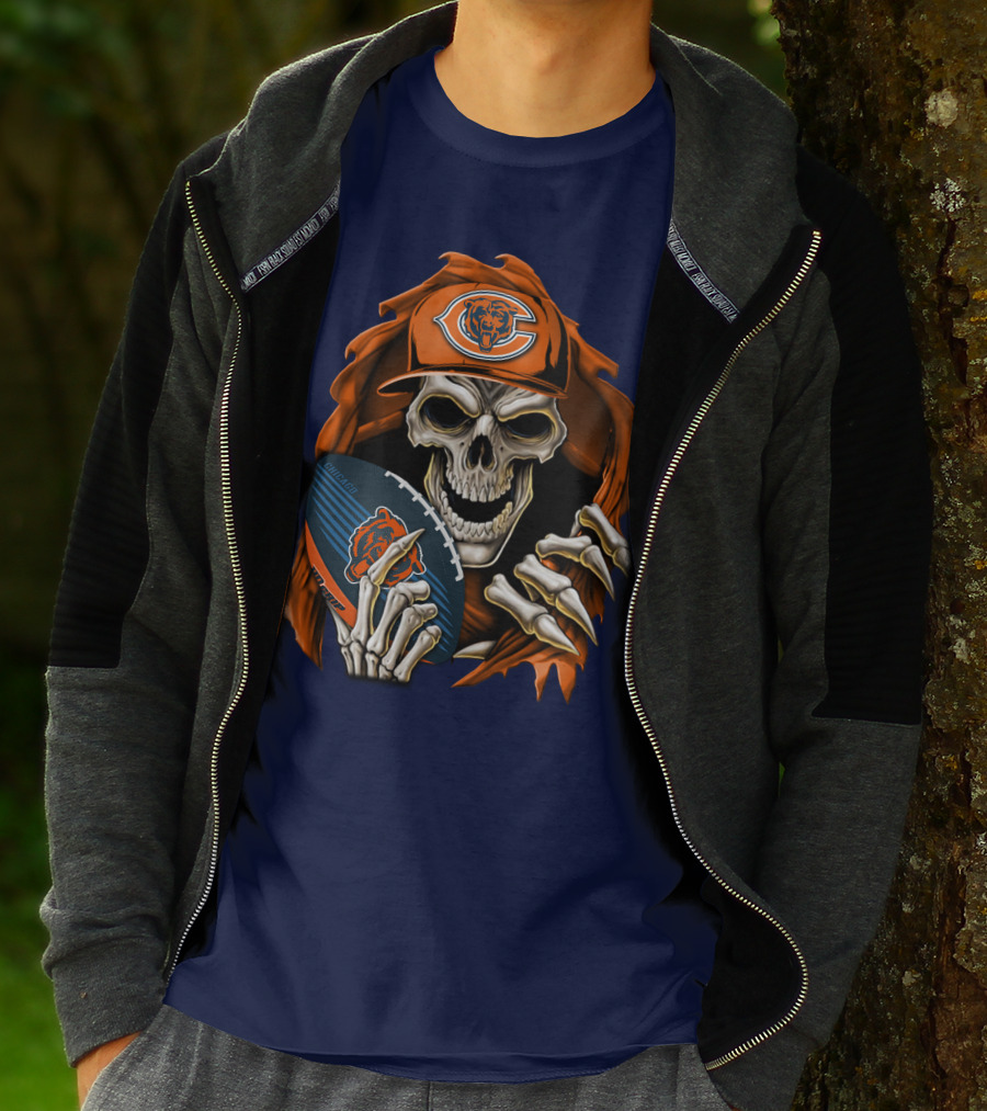 Chicago Bears Skullbong Skeleton Football Fan T-Shirt