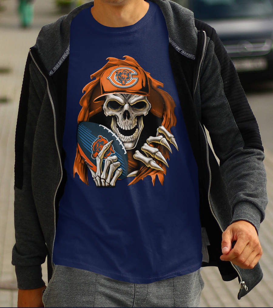Chicago Bears Skullbong Skeleton Football Fan T-Shirt