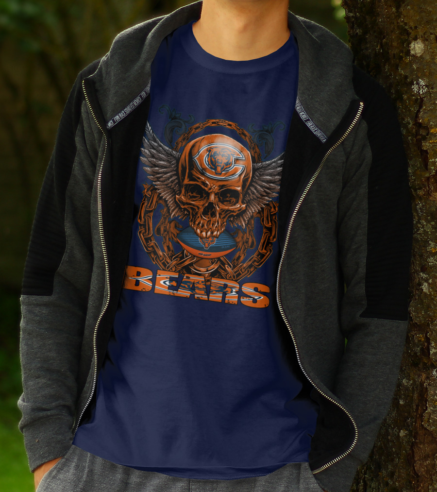Chicago Bears Skull With Wings And Chains T-Shirt
