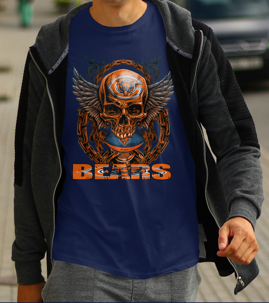 Chicago Bears Skull With Wings And Chains T-Shirt