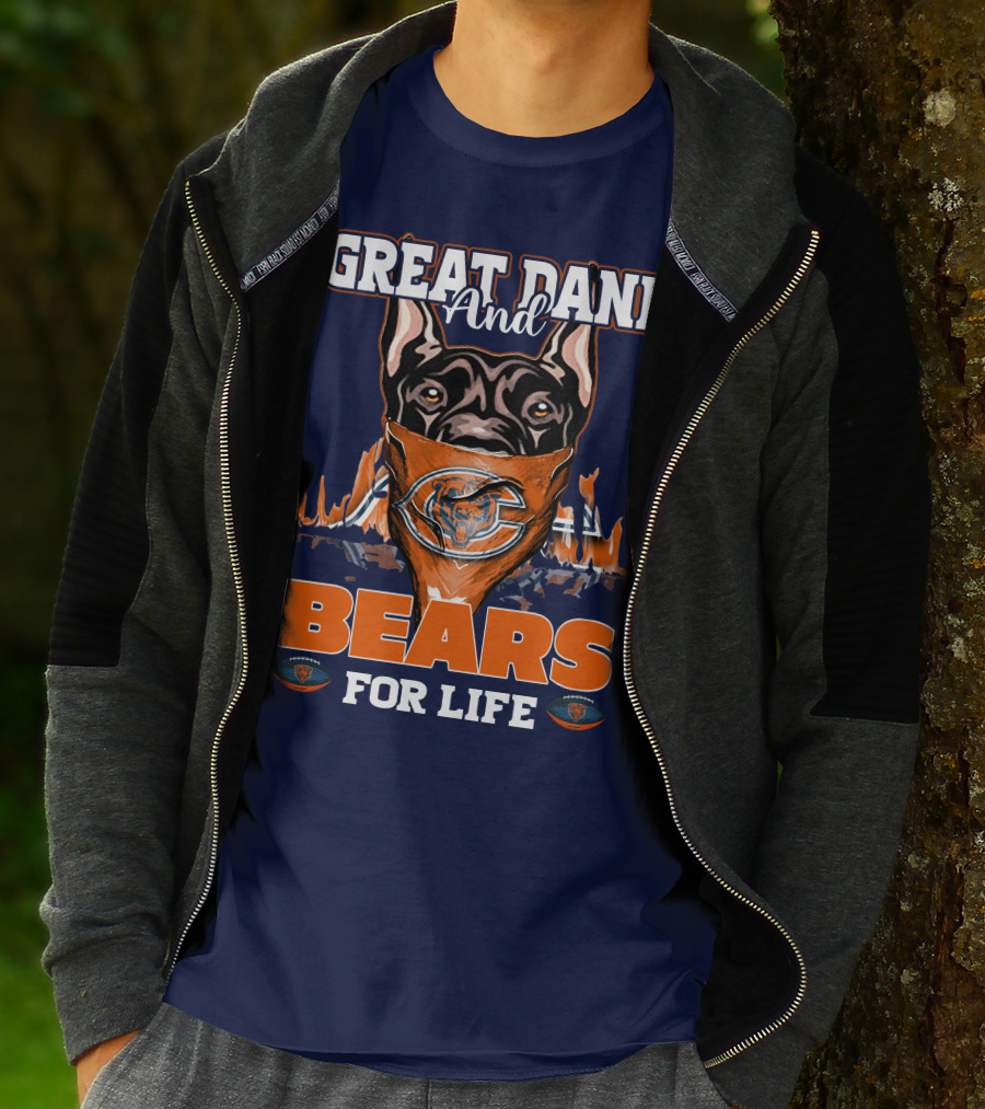 Great Dane And Bears For Life Chicago Bears T-Shirt