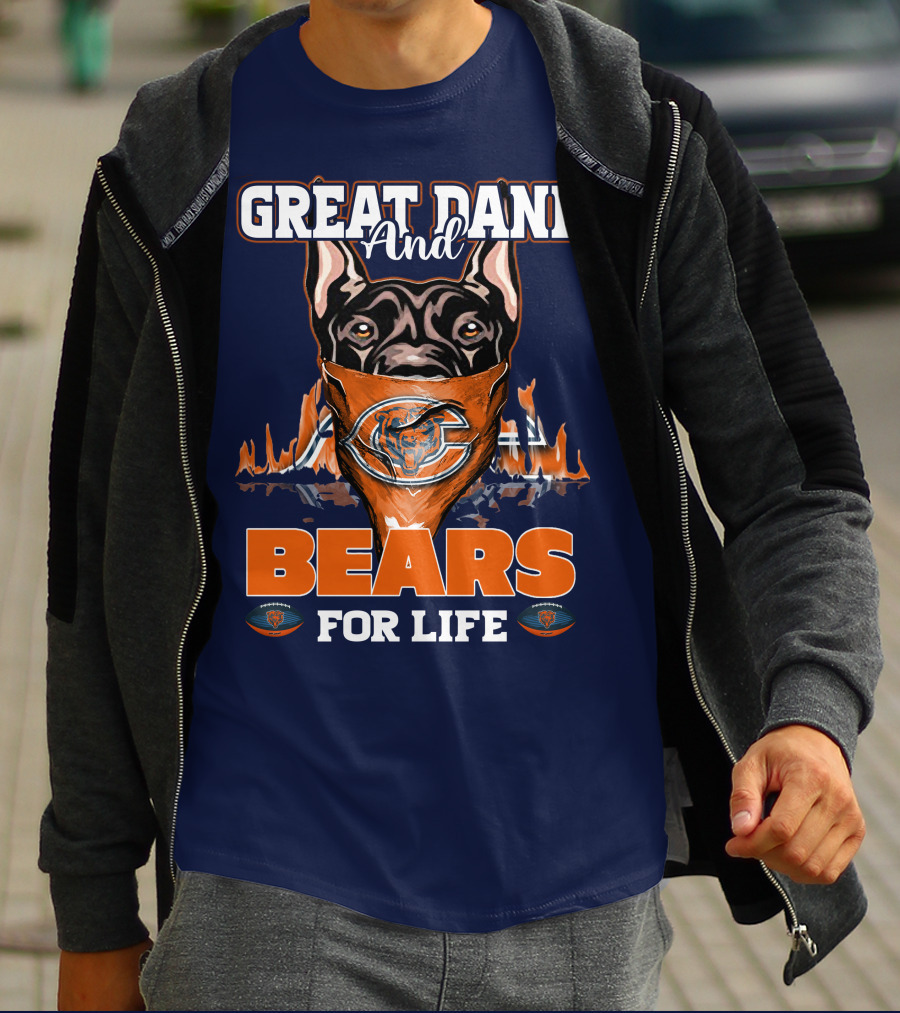 Great Dane And Bears For Life Chicago Bears T-Shirt